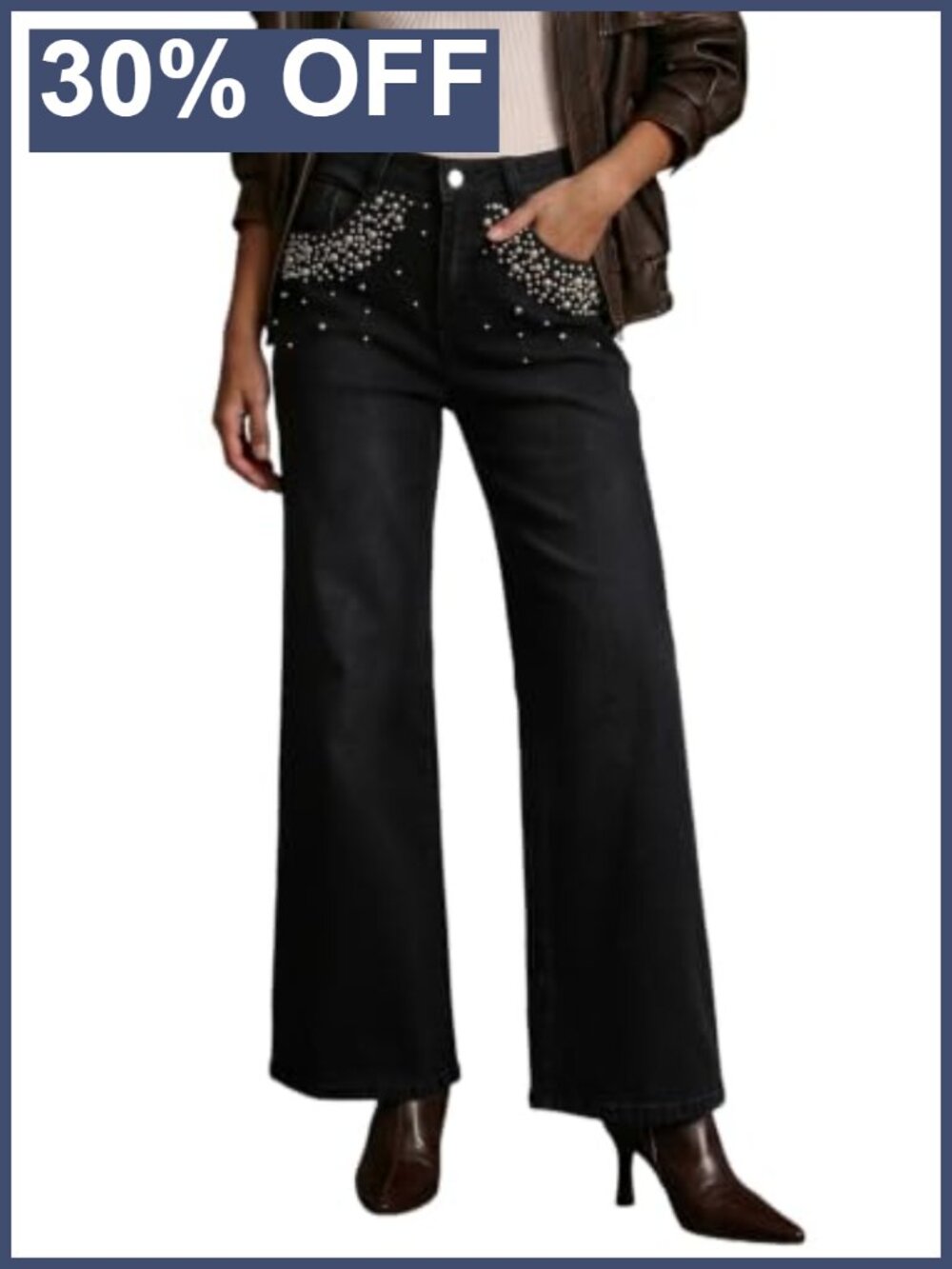 Dokotoo Women's Wide Leg Jeans High Waisted Stretch Pearl Pants